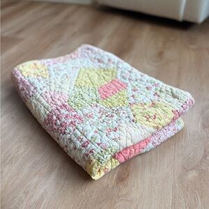 The Land of Nod Pastel Patchwork Quilt - Pink, Yellow, Cream